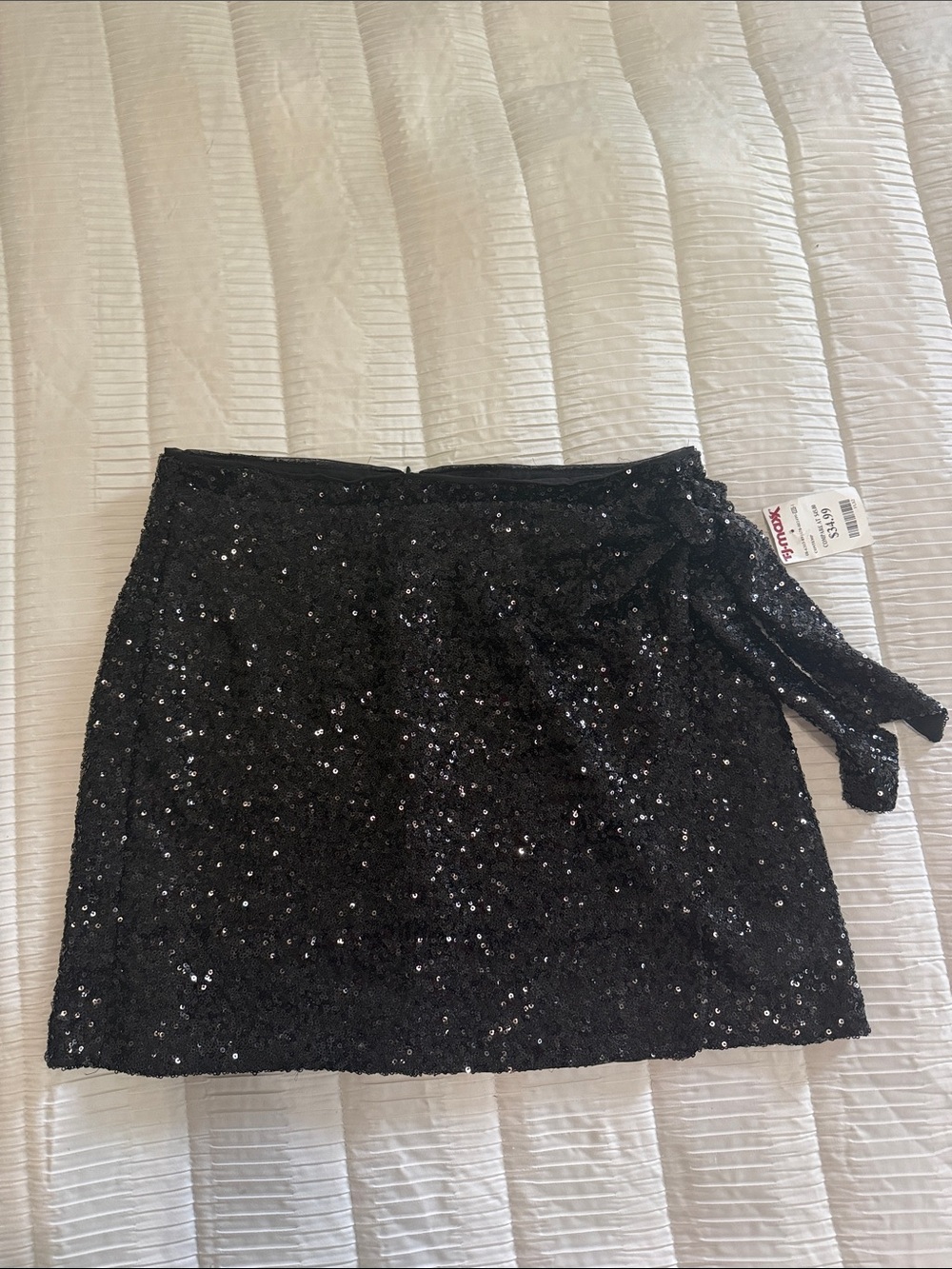 House of Harlow 1960 Black Sequin Wrap Mini Skirt